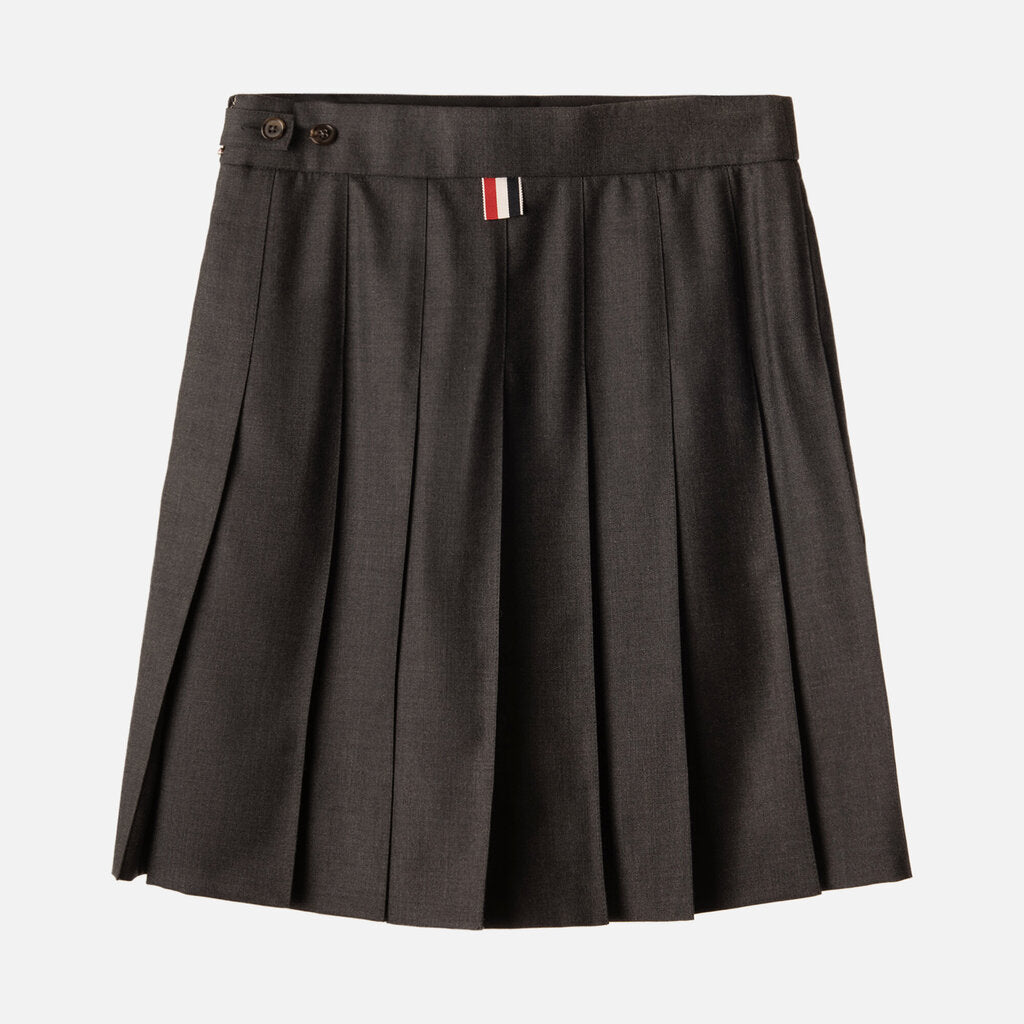 Thom Browne Grey Pleated Dropped Back Wool Skirt