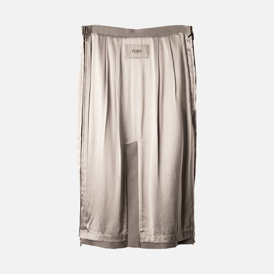 Fendi Grey Mixed Media Side Zip Midi Skirt