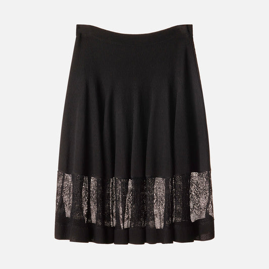 Alexander McQueen Black Viscose Lace Hem Circle Skirt