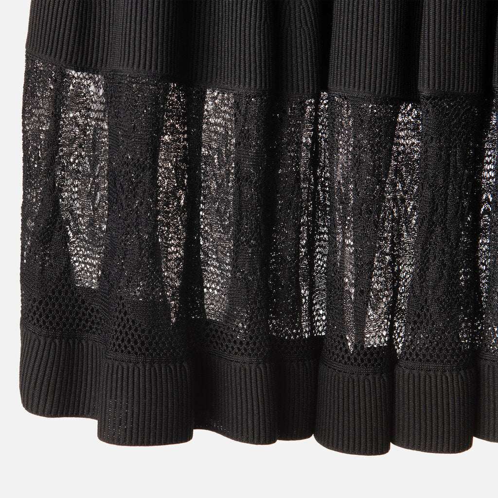 Alexander McQueen Black Viscose Lace Hem Circle Skirt