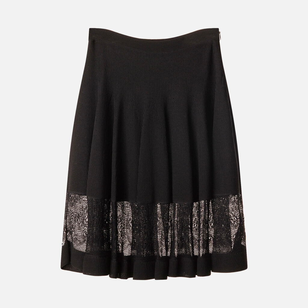 Alexander McQueen Black Viscose Lace Hem Circle Skirt