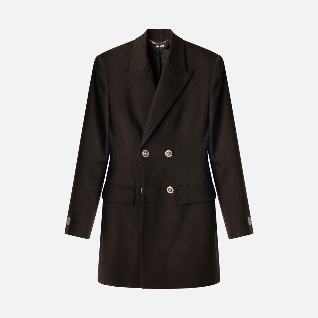 Versace Black Wool Metal Mesh Cutout Blazer Dress