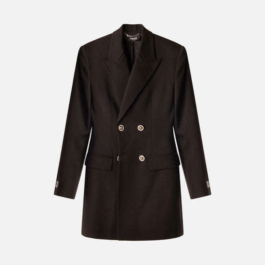 Versace Black Wool Metal Mesh Cutout Blazer Dress