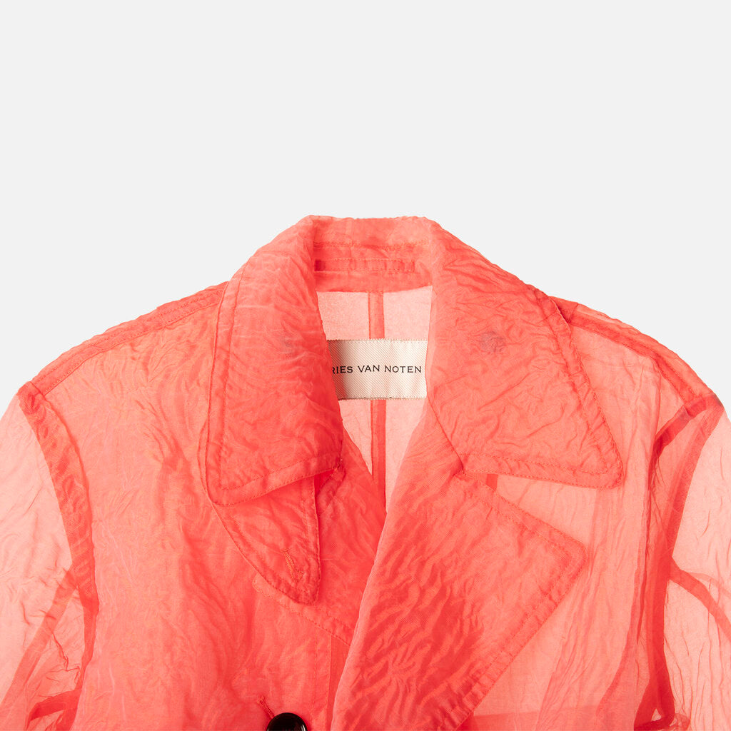 Dries Van Noten Pink Double Breasted Crinkled Organza Trench Coat