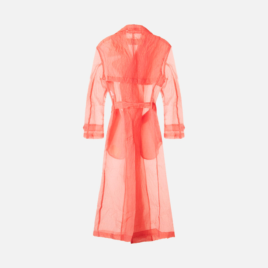 Dries Van Noten Pink Double Breasted Crinkled Organza Trench Coat