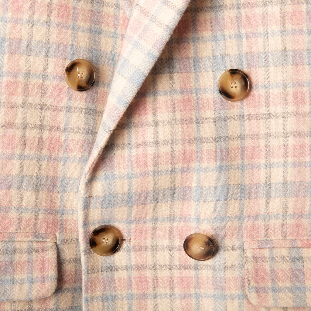 Sezane Blue/Pink Plaid Wool Blend Blazer