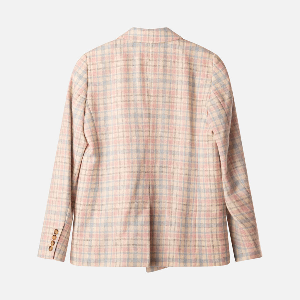 Sezane Blue/Pink Plaid Wool Blend Blazer