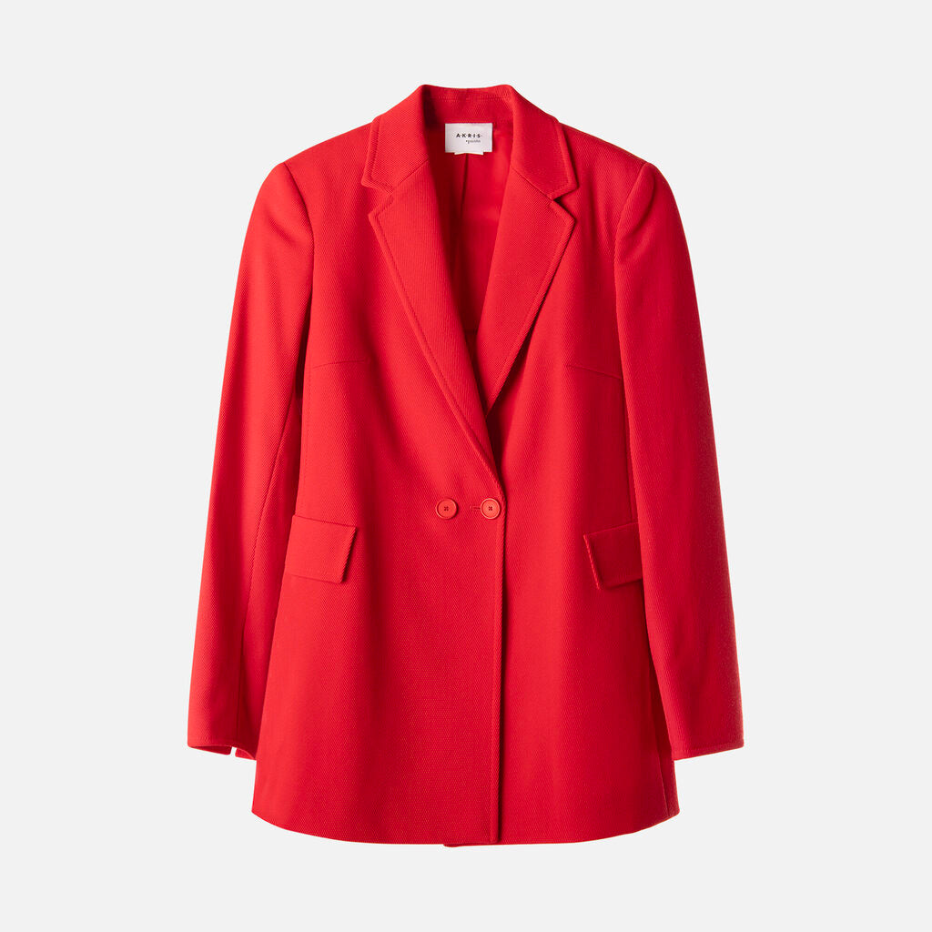 Akris Red Wool Double Breaster Long Blazer