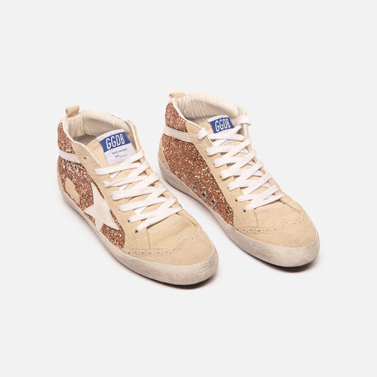 Golden Goose Tan Suede & Pink Glitter High-Top Sneakers