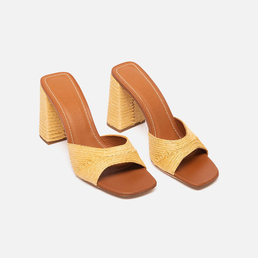 Staud Beige Raffia Heeled Mules