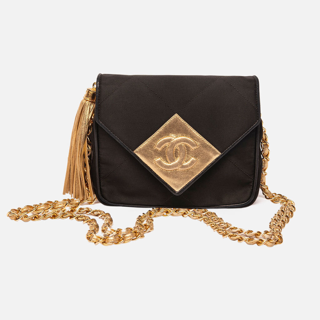 Chanel Black & Gold Fringe Small Quilted Bag