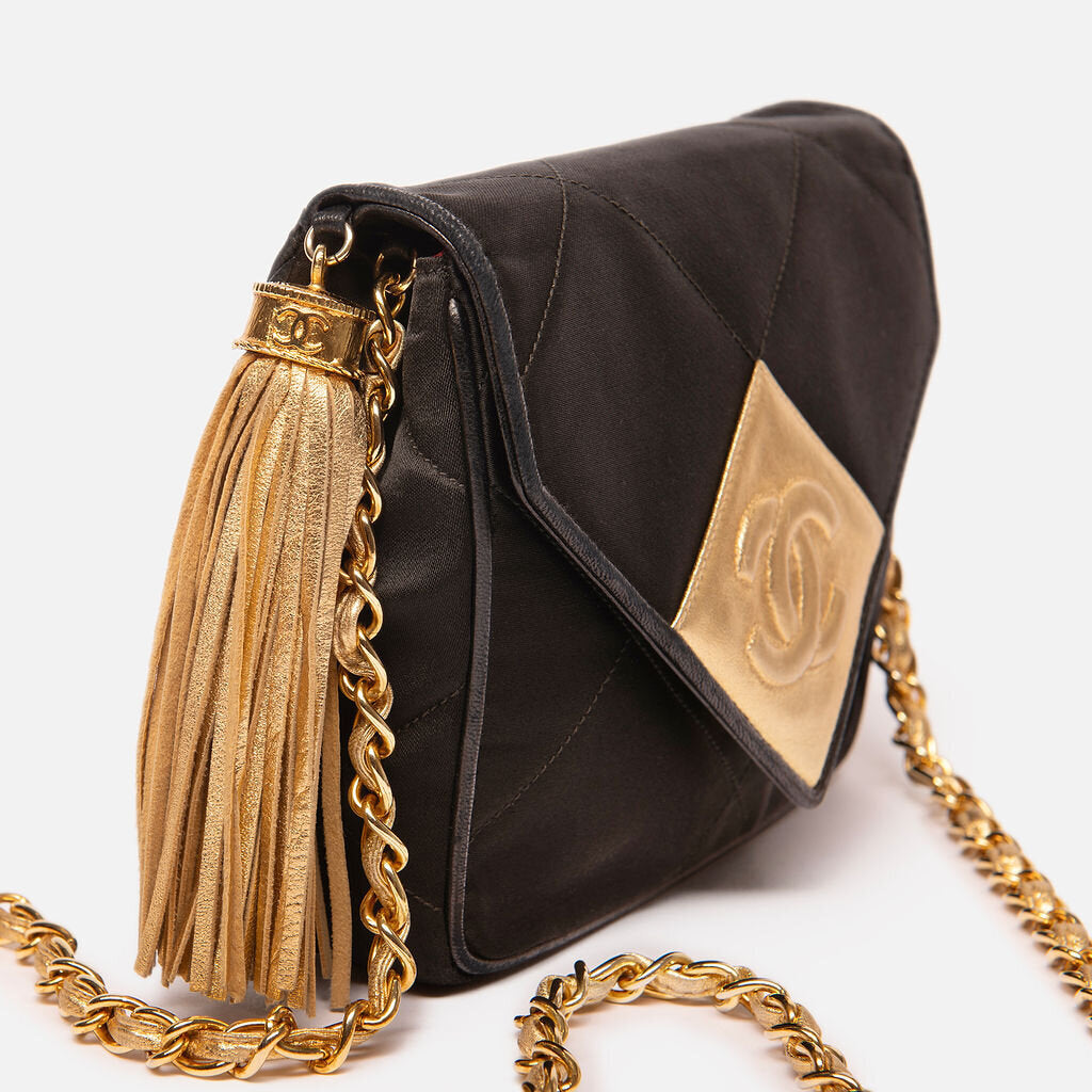Chanel Black & Gold Fringe Small Quilted Bag