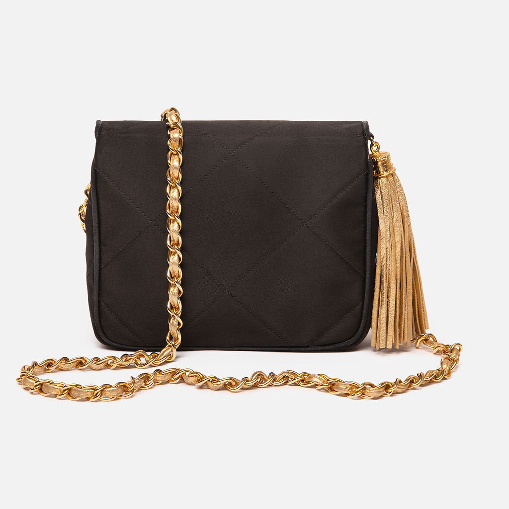 Chanel Black & Gold Fringe Small Quilted Bag