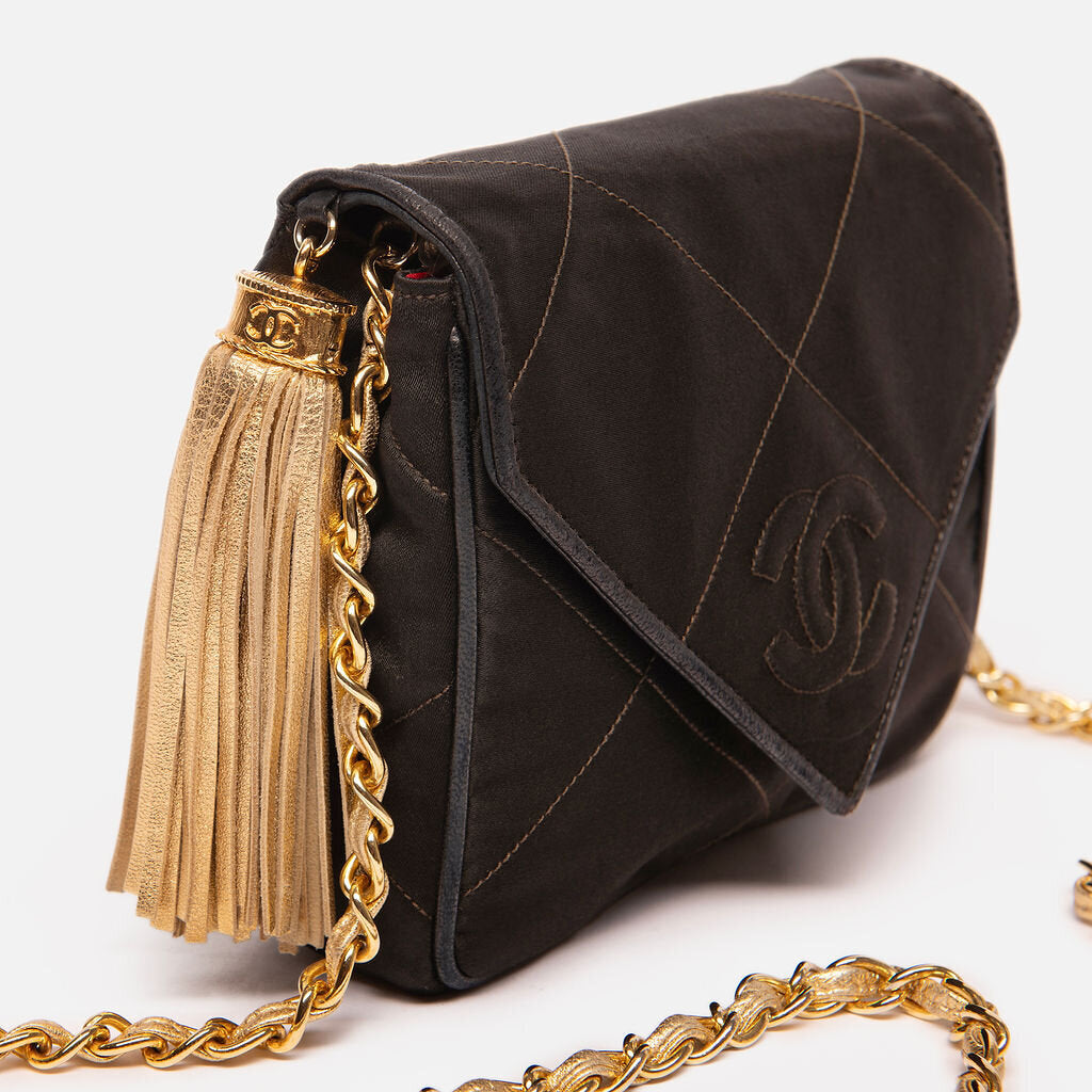 Chanel Black Satin Matelasse Chain Bag (1989-1991)