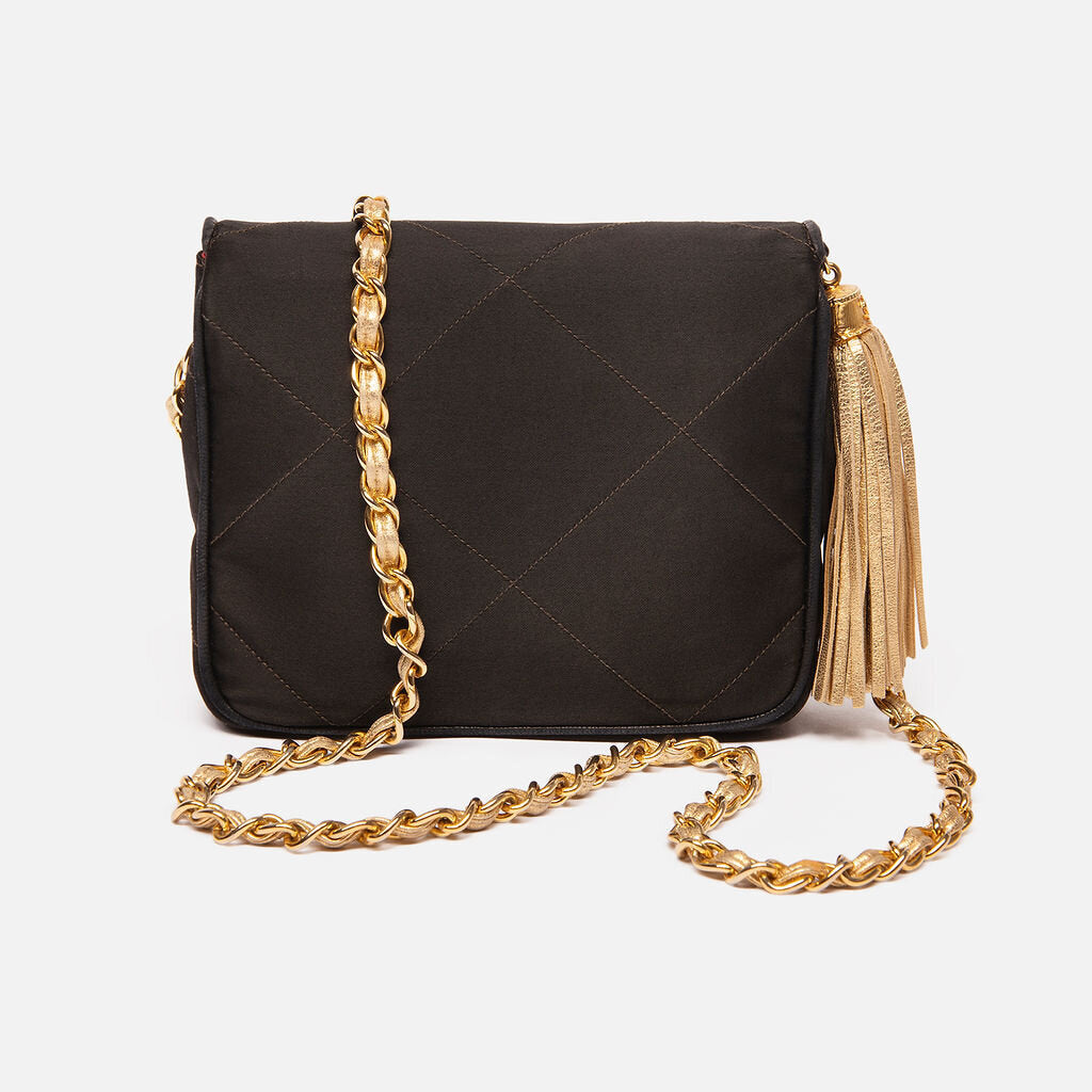 Chanel Black Satin Matelasse Chain Bag (1989-1991)