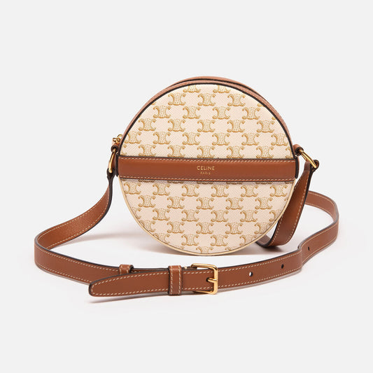 Celine White Triomphe Round Crossbody