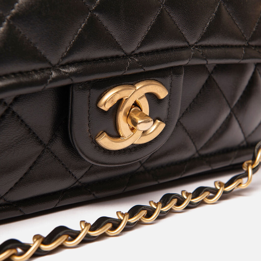 Chanel Black 24P Quilted Outer Pocket Jumbo Flap