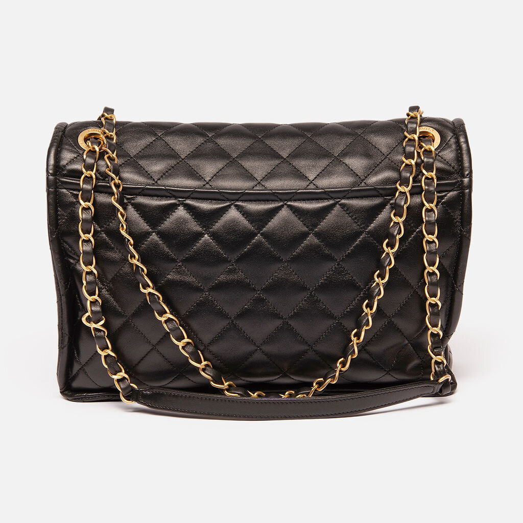 Chanel Black 24P Quilted Outer Pocket Jumbo Flap