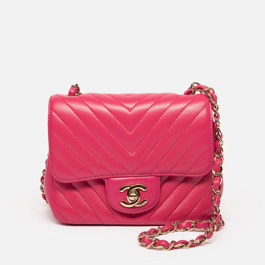 Chanel Pink Chevron Edge Stiched Square
