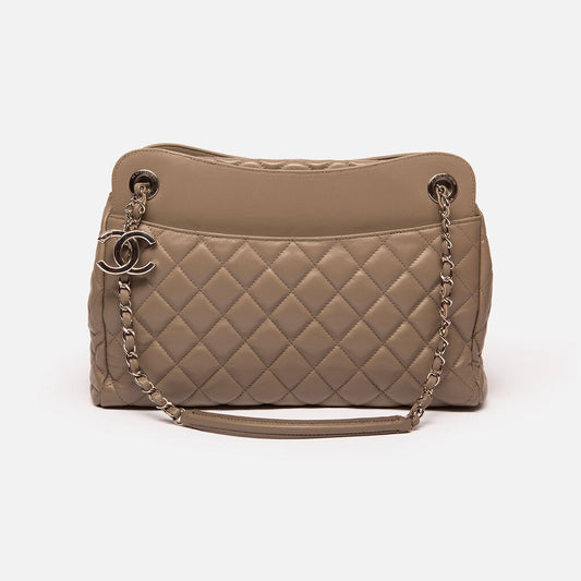 Chanel Gray Lambskin Quilted Charm Tote