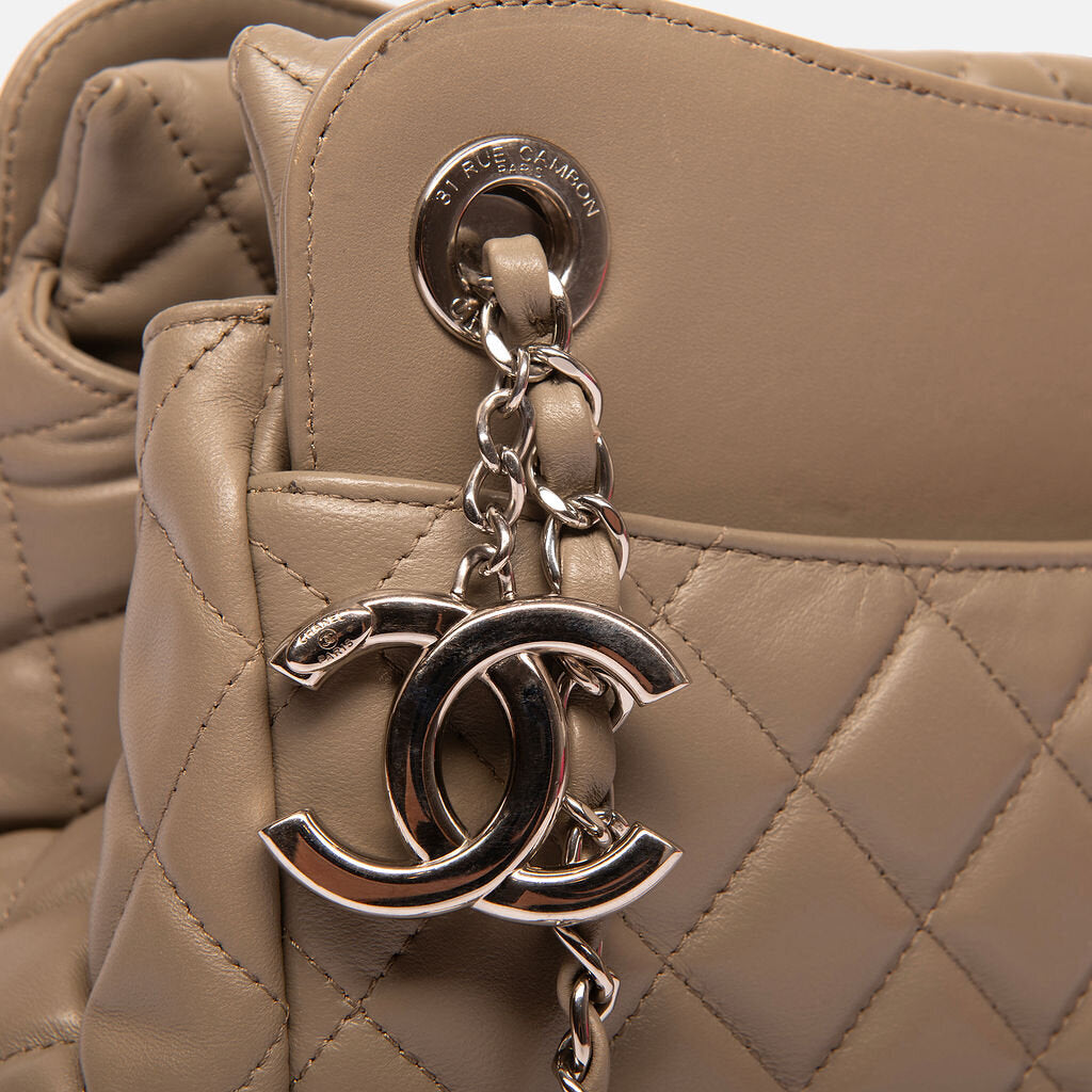 Chanel Gray Lambskin Quilted Charm Tote