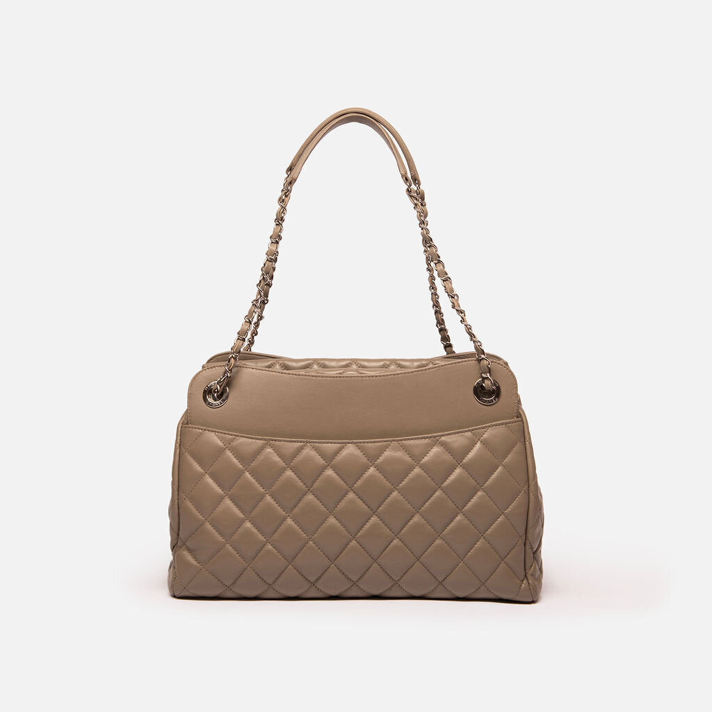 Chanel Gray Lambskin Quilted Charm Tote