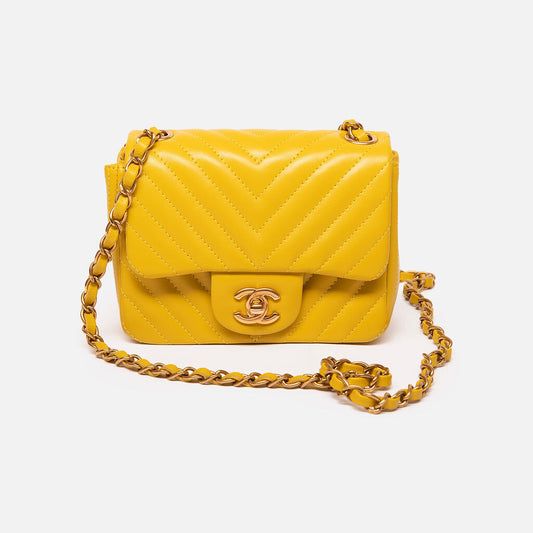 Chanel Yellow Chevron Lambskin Square