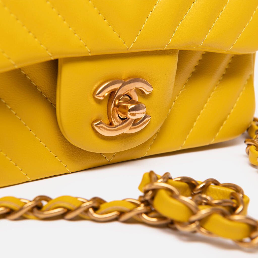 Chanel Yellow Chevron Lambskin Square