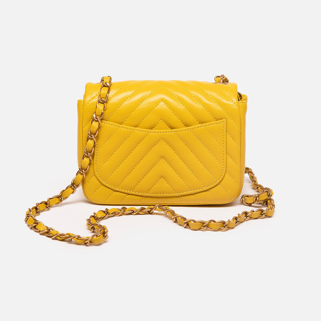Chanel Yellow Chevron Lambskin Square