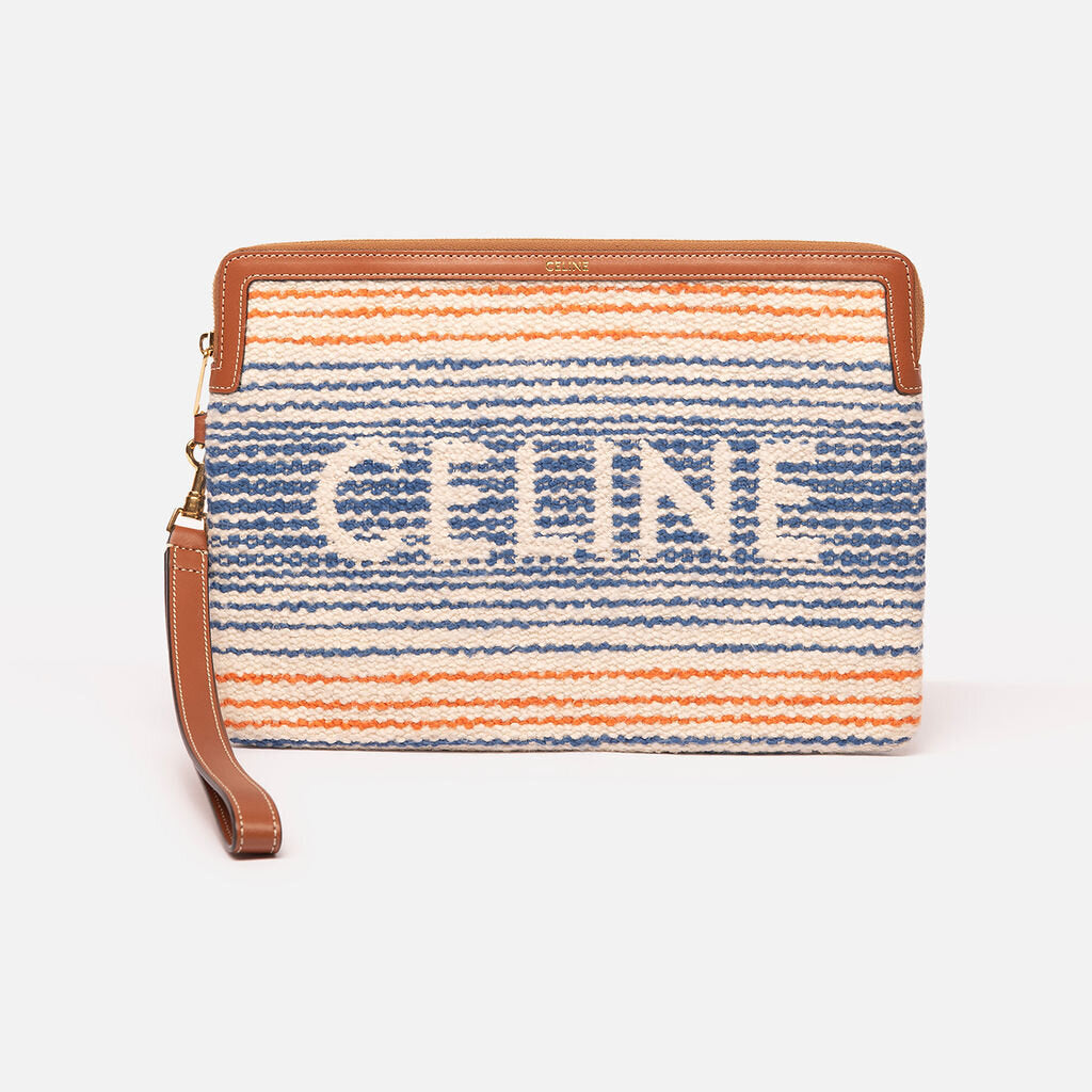 Celine Orange & Blue Striped Clutch/Wristlet