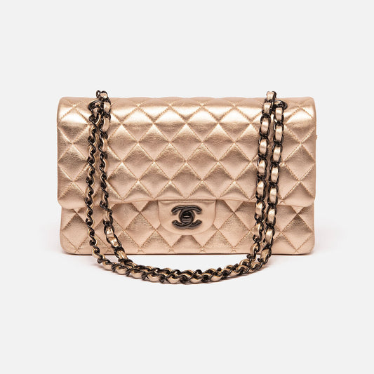 Chanel Metallic Gold Classic Flap w/ Black Hardware