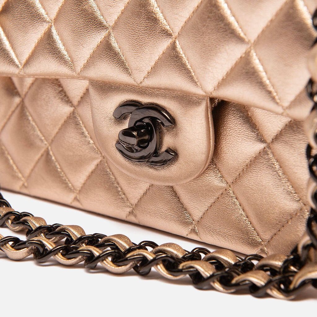 Chanel Metallic Gold Classic Flap w/ Black Hardware