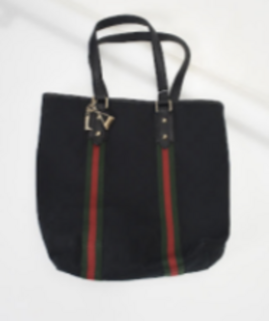 Black Monogram Canvas Stripe Tote
