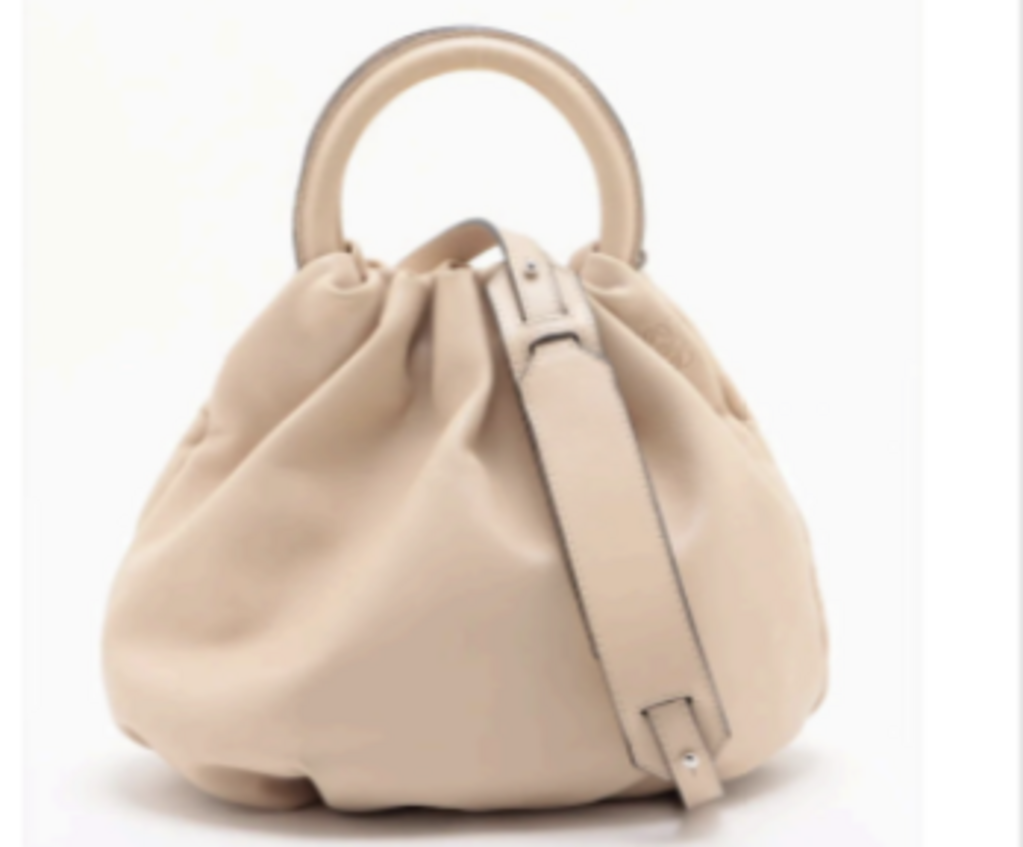 Beige Leather Bounce Top Handle Bag