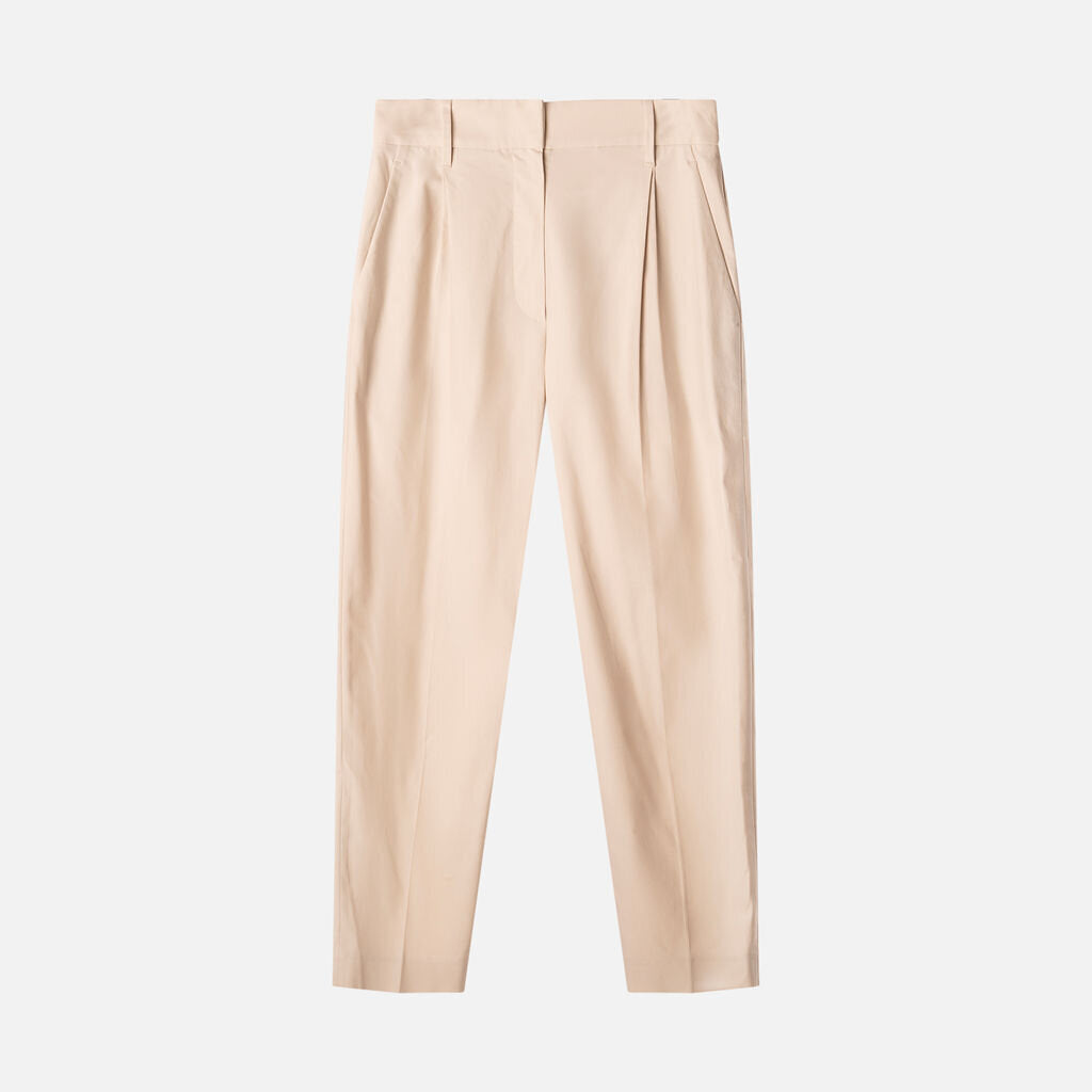 Brunello Cucinelli Taupe Cotton Pleated Trouser