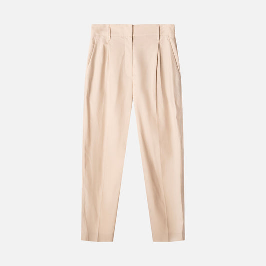 Brunello Cucinelli Taupe Cotton Pleated Trouser