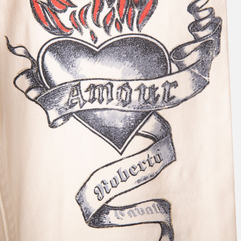 Roberto Cavalli White "Tattoo" Jean