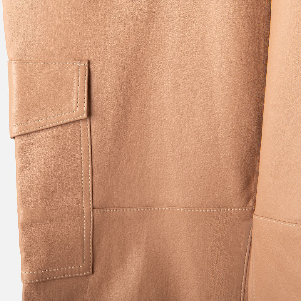 SPRWMN Tan Leather Cargo Joggers