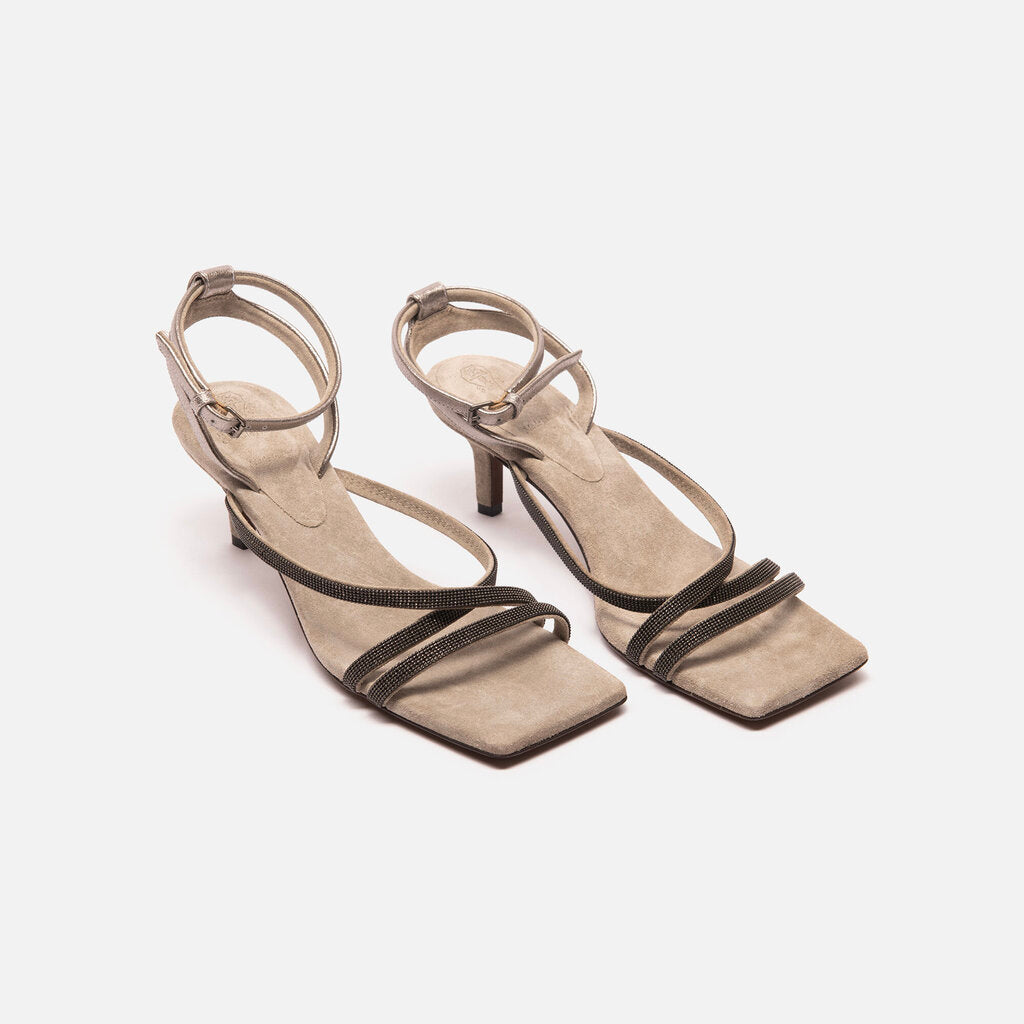 Brunello Cucinelli Grey Suede Bead Trim Heels