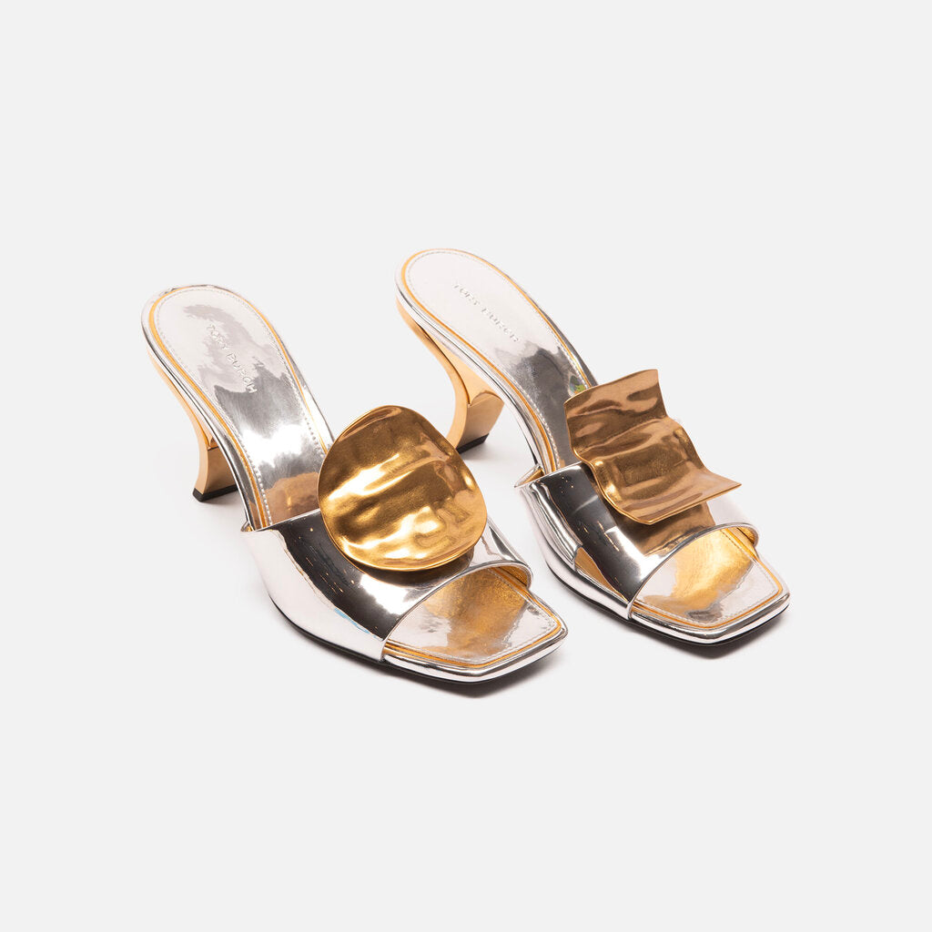 Tory Burch Gold & Silver Shape Heeled Sandal