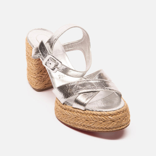 Christian Louboutin Silver Metallic Platform Espadrille Sandal