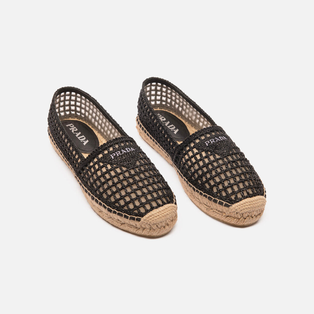 Prada Black Raffia Logo Espadrille