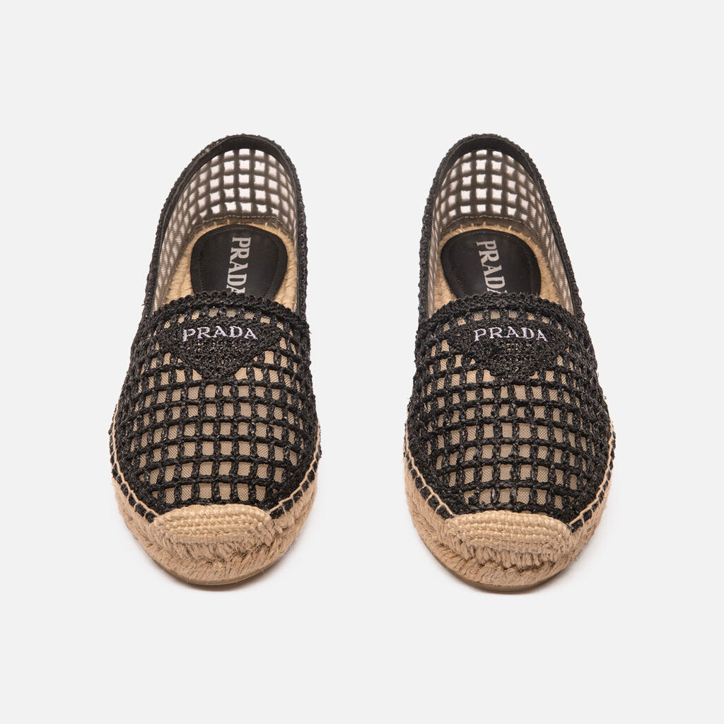 Prada Black Raffia Logo Espadrille