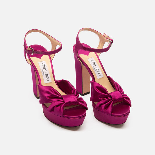Jimmy Choo Magenta Purple Satin Heloise Platforms