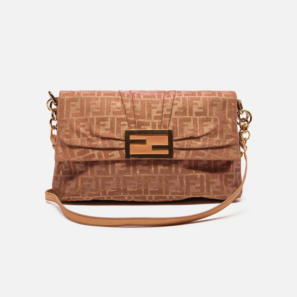 Fendi Rose Gold Canvas Large 2-Way Baguette