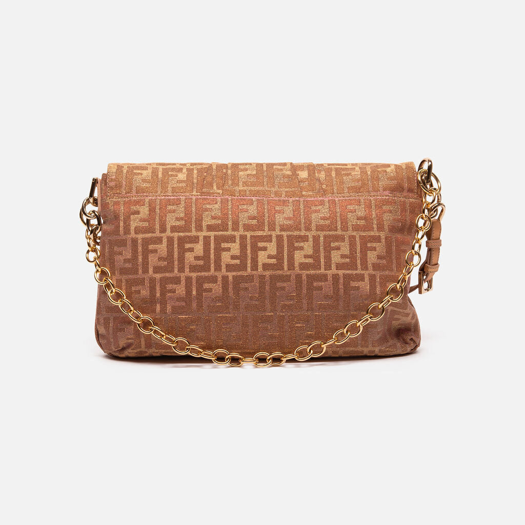 Fendi Rose Gold Canvas Large 2-Way Baguette