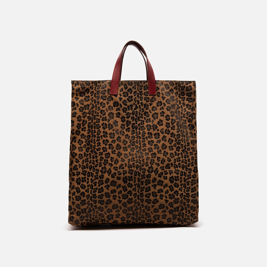 Fendi Leopard Canvas Tote with Red Leather Handles