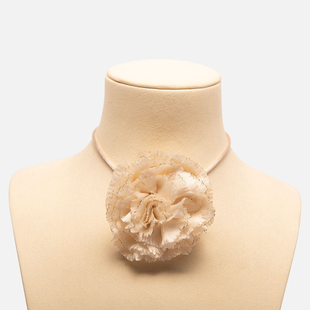 Saint Laurent Cream Silk Flower Necklace