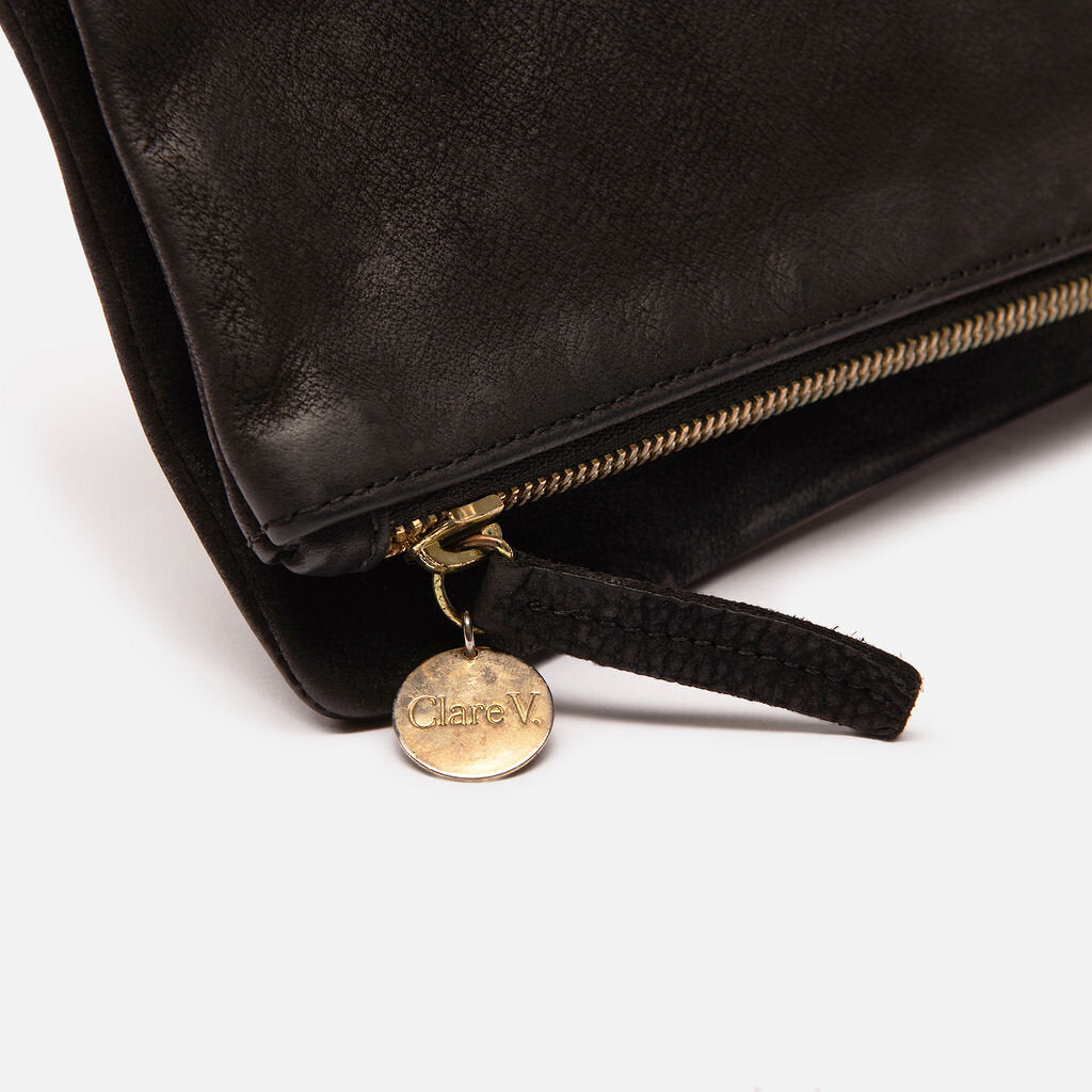 Clare V Black Suede Foldover Clutch