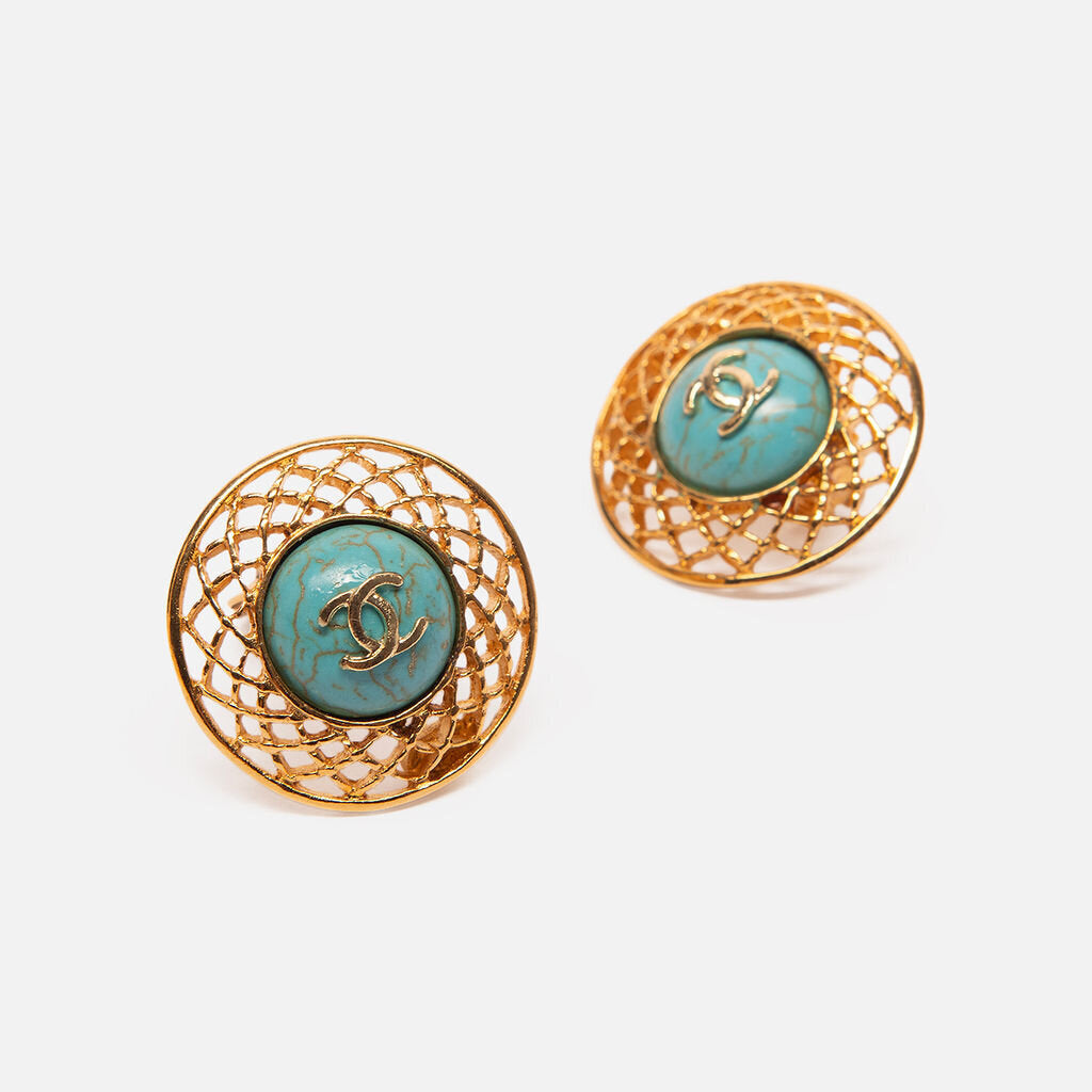 Chanel Turquoise & Gold Clip Earrings
